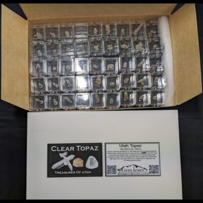 (TMMLS) Wholesale Box of 45 acrylic box thumbnails (Utah Clear Topaz Location: Thomas Range, Juab Co., Utah)