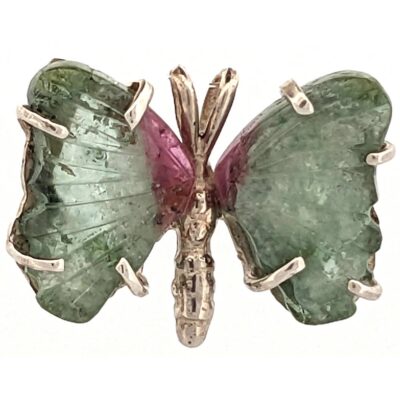 (TMMLS177) Tray3-MU18-01 Pendant - Hand Carved Tourmaline Butterfly Wing Set in Sterling Silver