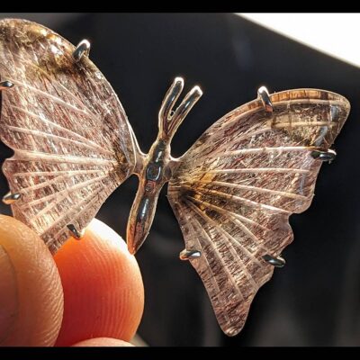 (TMMLS226) Gem Carved Butterfly pendant (Silver)
